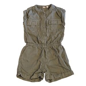 Girls Olive Army Green Romper Youth Sz L Elastic Short Sleeve Gap Kids button up